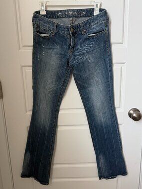 Express Jeans Y2K Low Rise Bootcut Flare Jeans Light Wash Stretch Denim